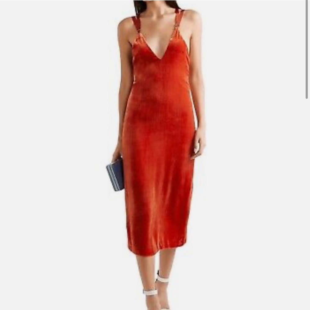 Dionlee Women's Stunning Velvet Midi Dress With Adjustable Straps Red Size S
